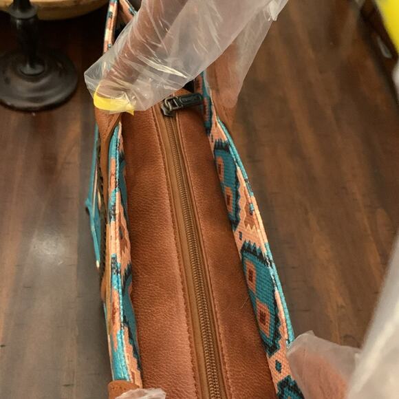 Wrangler Southwestern Pattern Dual Sided Print Canvas Wide Tote - Turquoise - Picture 9 of 14